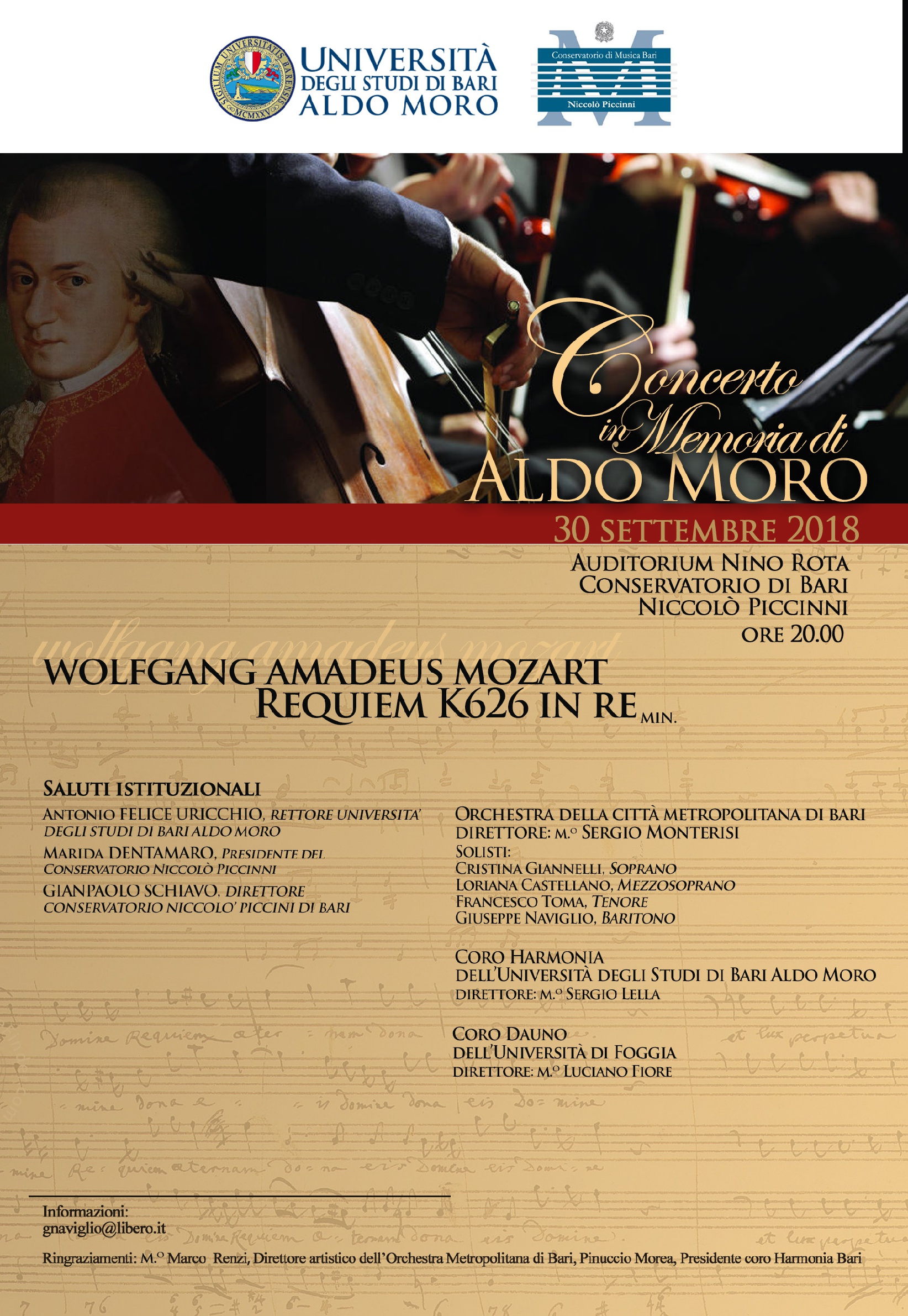 Concerto in memoria di Aldo Moro @ Auditorium Nino Rota - Conservatorio di Bari Niccolò Piccinni | Bari | Puglia | Italia